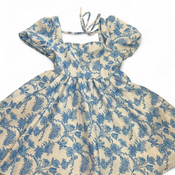 Blue Floral Puff Sleeve Cottagecore Mini Dress - Picture 5 of 6